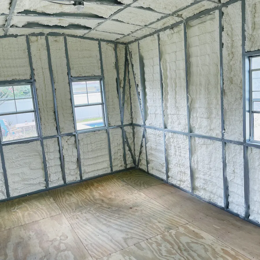 Closed-cell spray foam insulation applied to wall cavities in a residential project in Lake Wylie